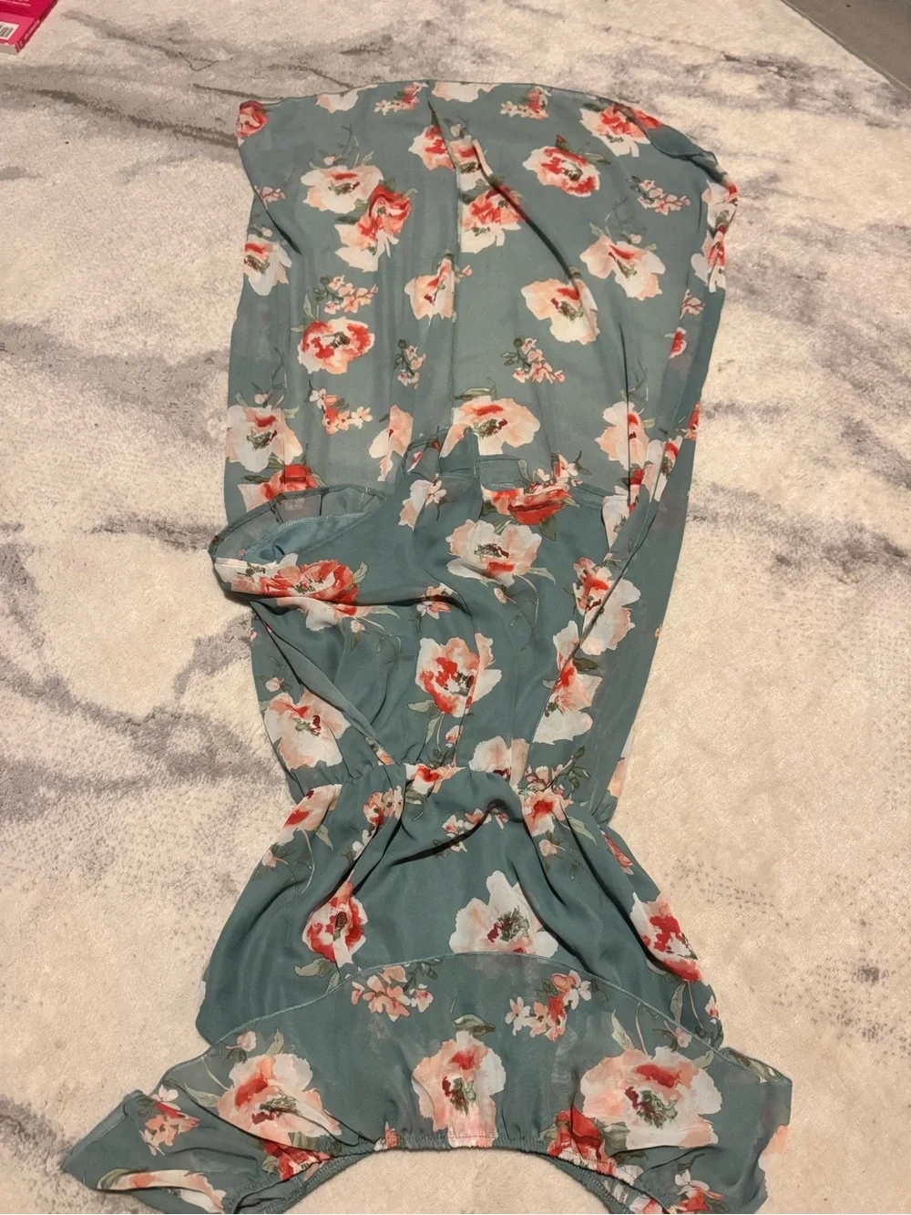 Peppermint Teal Maxi Skirt with Coral and Cream Floral Print